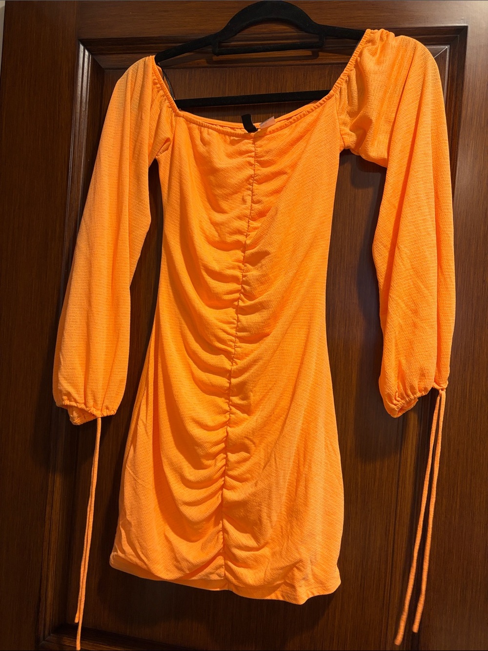 Divided Orange Ruched Off-Shoulder Mini Dress